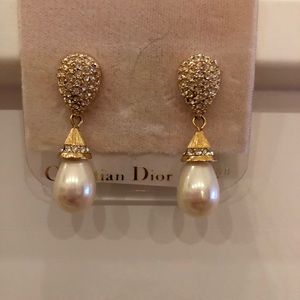 AUTHENTIC Dior crystal & pearl drop earrings